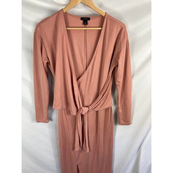 Halogen Cross Front Tie Front V Neck Long Sleeve Dress Pink XS - Picture 3 of 6
